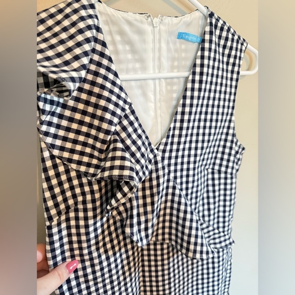 J McLaughlin • Kathryn Gingham Navy White Sleeveless Ruffle Dress Sz 4 Preppy - Picture 6 of 9